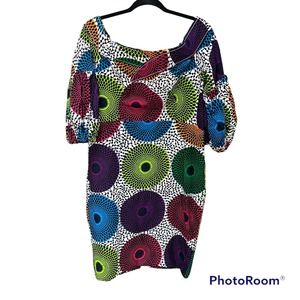 Women's Handmade  Colorful A-Line Off Shoulder Geo-Print Dress